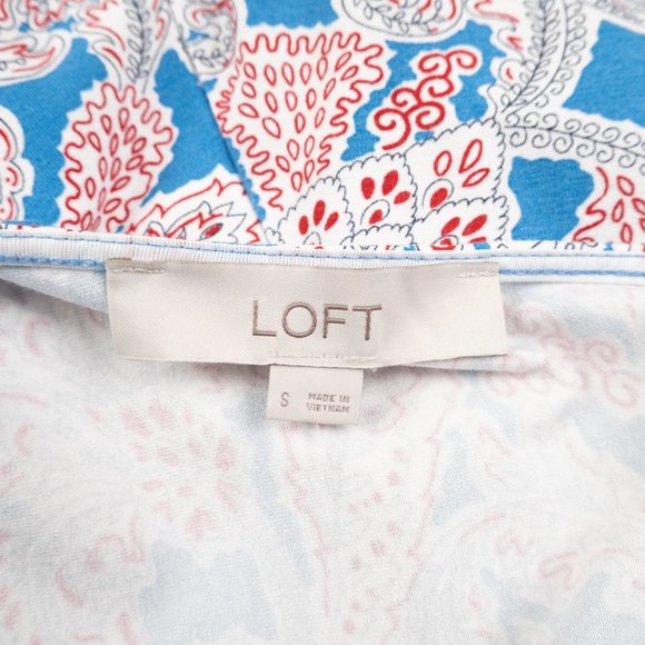 LOFT white/blue/red floral print stretch mini swing dress sundress size S - Picture 2 of 7